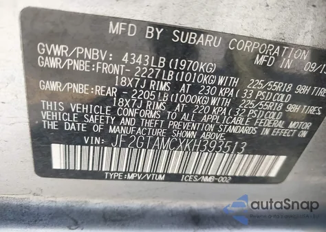 2019 Subaru Crosstrek 2.0I Limited z USA, uszkodzony, nr VIN JF2GTAMCXKH393513